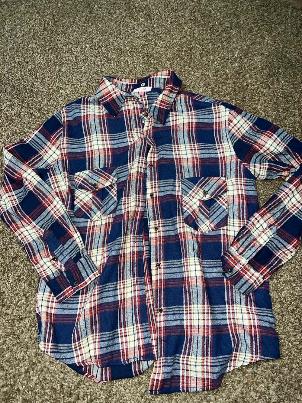 P.S. Love Women's Red and Blue Plaid Long Sleeve Flannel Button-Up Shirt